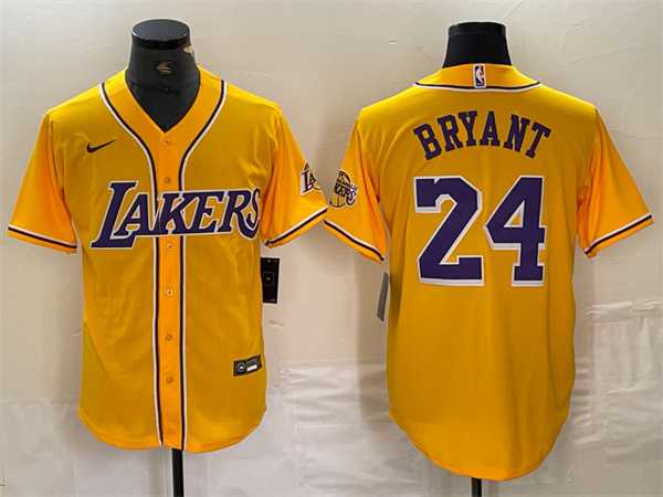 Men%27s Los Angeles Lakers Front #24 Kobe Bryant Gold Cool Base Stitched Baseball Jersey->los angeles lakers->NBA Jersey
